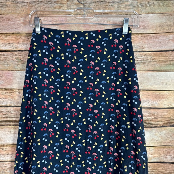Marine Layer Women's Blue Cherry Print Ryan Midi Slip Skirt Size 0 - Picture 3 of 8